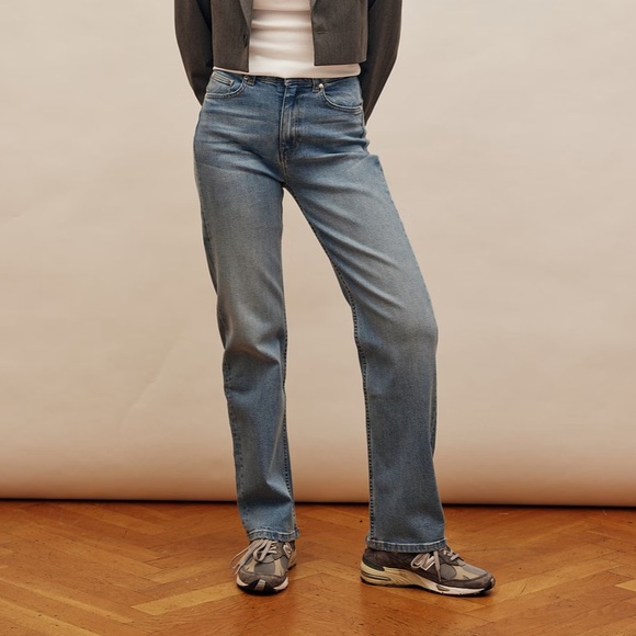 Djerf Avenue Straight Jeans Mid Blue Size 26 - Picture 3 of 7